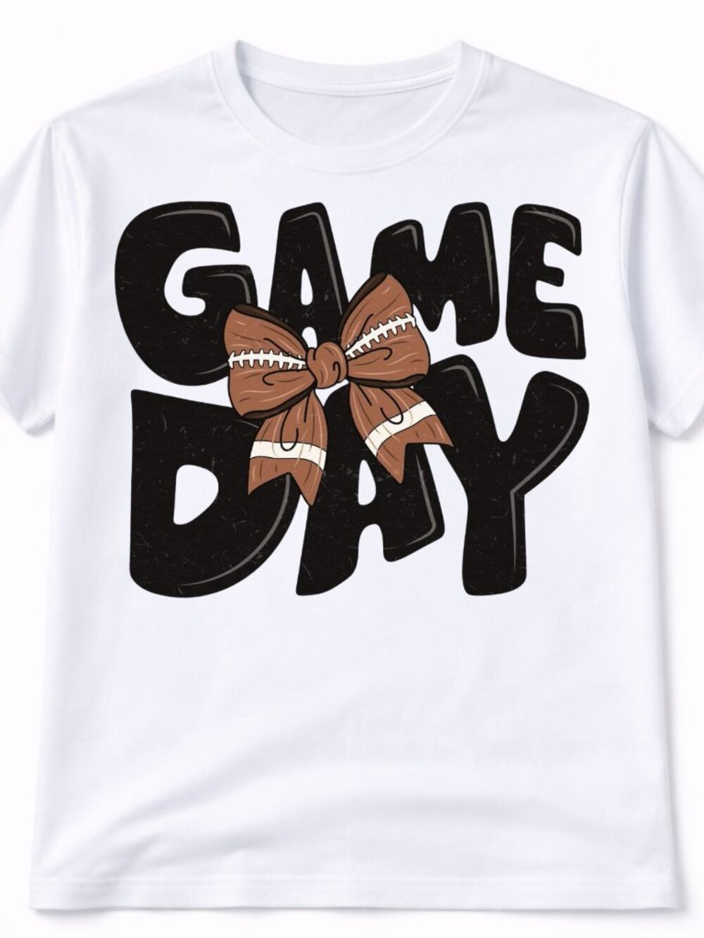 Game Day Bow Football Graphic T Shirt Trendy Boutique Style Tee Womens White